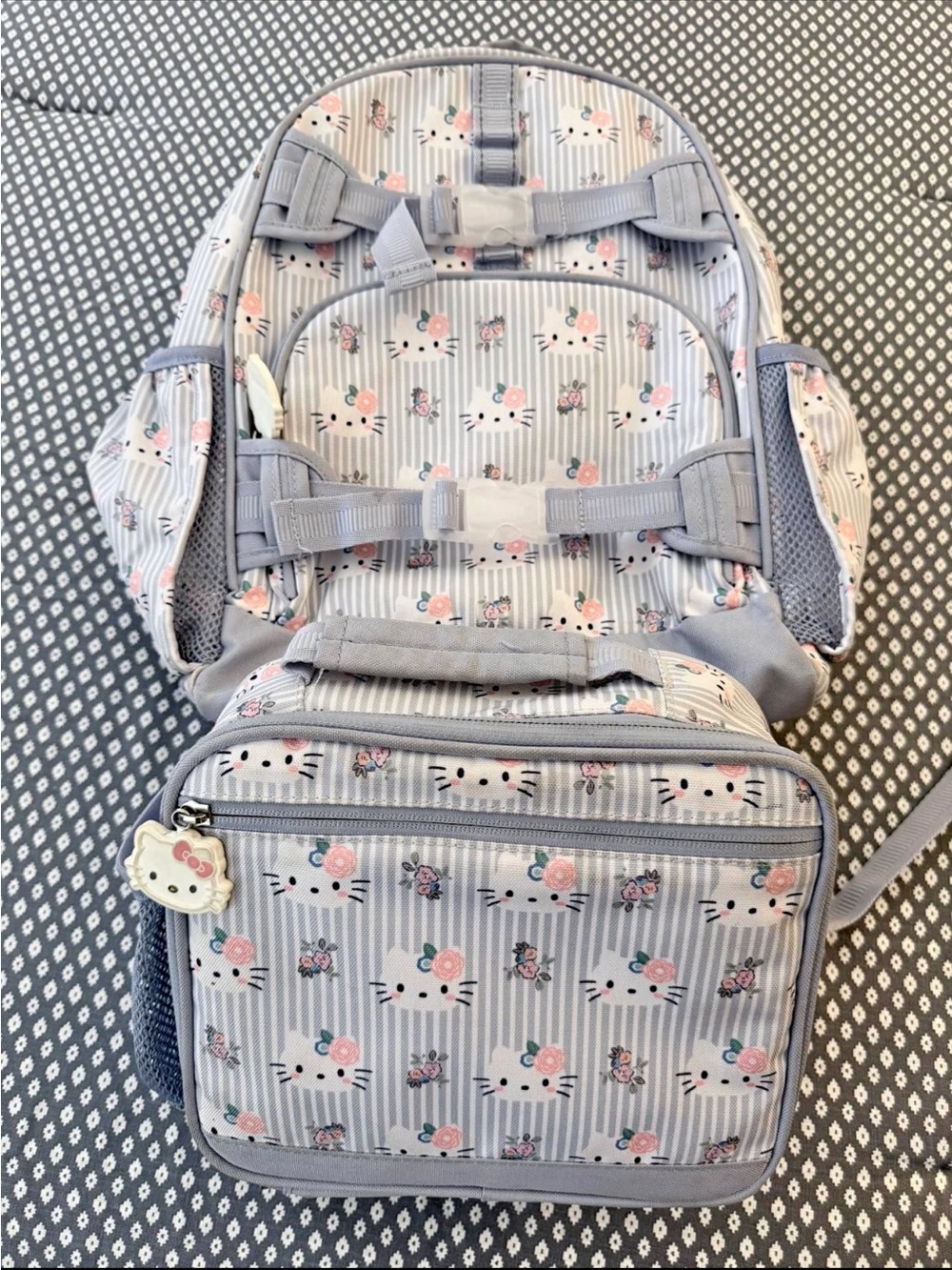 Pottery Barn Kids Gray & Pink Hello Kitty Floral Backpack with Lunch Bag